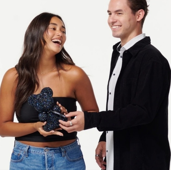 Black Crystal Decorative Teddy Bear  With Hints Of Blue And Purple Sparkles! - Picture 3 of 13